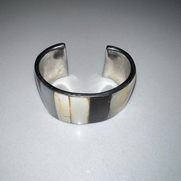 Abalone Agate Onyx Cuff Bracelet Vintage Jewelry - Picture 11 of 12